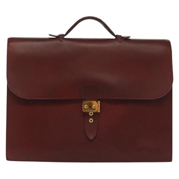 HERMES Sac Adepeche 40 Hand Bag Leather Bordeaux Gold Auth - Picture 1 of 16